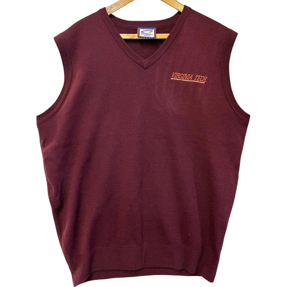 Cadre Athletic Virginia Tech Hokies Sweater Vest Mens Large Maroon V-Neck Italy